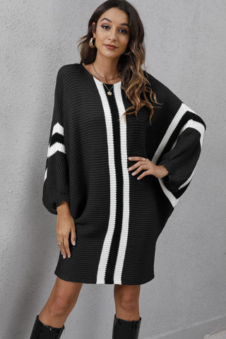 Shop Ribbed Round Neck Long Sleeve Sweater Dress - High-Quality U.S. Made Women’s Fashion with Free Fast Shipping