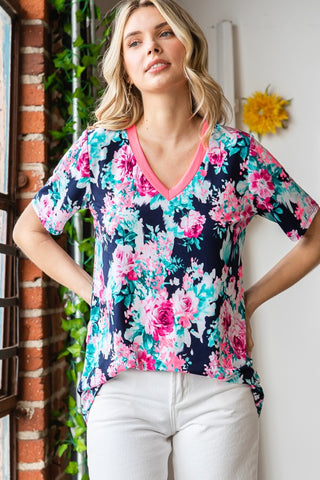 Shop Heimish Full Size Floral V-Neck Short Sleeve T-Shirt - High-Quality U.S. Made Women’s Fashion with Free & Fast Shipping