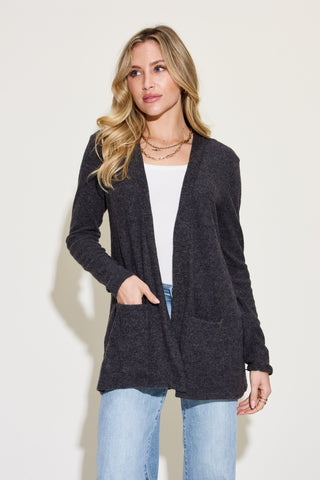 Shop Black Zenana Open Front Long Sleeve Cardigan - High-Quality U.S. Made Women’s Fashion with Free & Fast Shipping