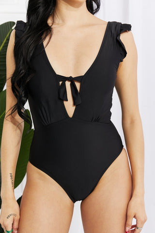 Shop Marina West Swim Seashell Ruffle Sleeve One-Piece in Black - High-Quality U.S. Made Women’s Fashion with Free & Fast Shipping