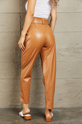 Shop HEYSON Powerful You Full Size Faux Leather Paperbag Waist Pants - High-Quality U.S. Made Women’s Fashion with Free & Fast Shipping