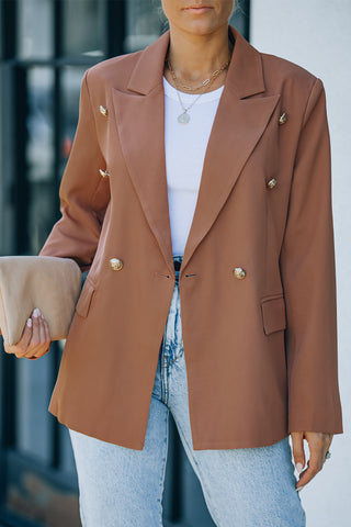 Shop Caramel Double-Breasted Lapel Collar Long Sleeve Blazer - High-Quality U.S. Made Women’s Fashion with Free & Fast Shipping