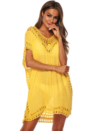 Shop Cutout V-Neck Short Sleeve Cover-Up - High-Quality U.S. Made Women’s Fashion with Free Fast Shipping