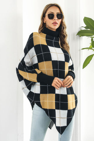 Shop Plaid Plaid Turtleneck Dolman Sleeve Poncho - High-Quality U.S. Made Women’s Fashion with Free & Fast Shipping