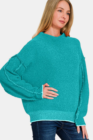 Shop Zenana Exposed Seam Mock Neck Long Sleeve Sweater - High-Quality U.S. Made Women’s Fashion with Free & Fast Shipping