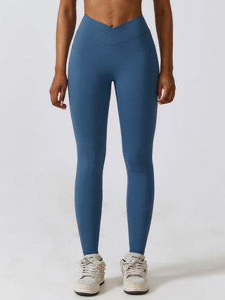 Shop Peacock Blue Wide Waistband Active Leggings - High-Quality U.S. Made Women’s Fashion with Free & Fast Shipping