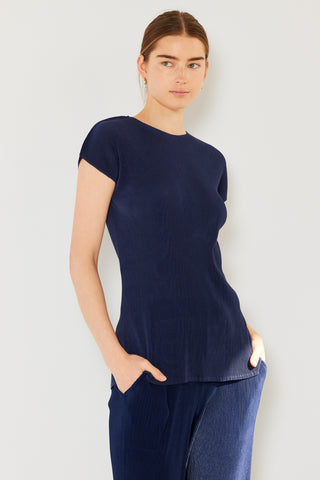 Shop Navy Marina West Swim Rib Pleated Cap Sleeve Top - High-Quality U.S. Made Women’s Fashion with Free & Fast Shipping