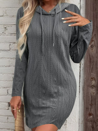 Shop Heather Gray Drawstring Hooded Sweater Dress - High-Quality U.S. Made Women’s Fashion with Free & Fast Shipping