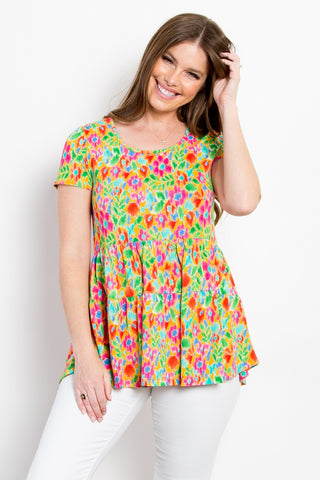 Shop Lime Be Stage Floral Short Sleeve Babydoll Top - High-Quality U.S. Made Women’s Fashion with Free & Fast Shipping