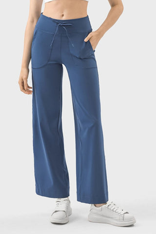 Shop Dusty Blue Drawstring Active Pants with Pockets - High-Quality U.S. Made Women’s Fashion with Free & Fast Shipping