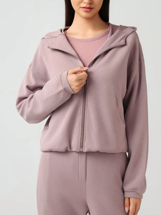 Shop Millennia Zip Up Dropped Shouder Active Hooded - High-Quality U.S. Made Women’s Fashion with Free & Fast Shipping