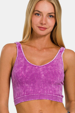 Shop Zenana Washed Ribbed Cropped V-Neck Tank - High-Quality U.S. Made Women’s Fashion with Free Fast Shipping