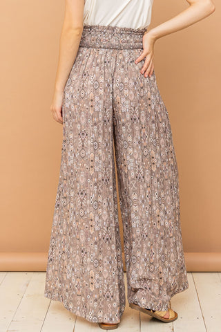 Shop And The Why Printed Smocked Waist Slit Wide Leg Pants - High-Quality U.S. Made Women’s Fashion with Free & Fast Shipping