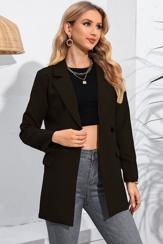 Shop Lapel Neck Long Sleeve Blazer with Pockets - High-Quality U.S. Made Women’s Fashion with Free & Fast Shipping