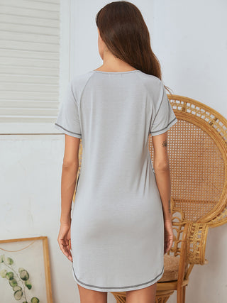 Shop Round Neck Short Sleeve Lounge Dress - High-Quality U.S. Made Women’s Fashion with Free & Fast Shipping