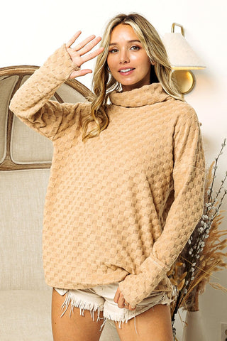 Shop BiBi Checkered Round Neck Thumbhole Long Sleeve Top - High-Quality U.S. Made Women’s Fashion with Free & Fast Shipping