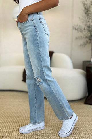 Shop Judy Blue Full Size High Waist Distressed Straight Jeans - High-Quality U.S. Made Women’s Fashion with Free & Fast Shipping