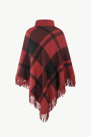 Shop Plaid Turtleneck Fringe Hem Poncho - High-Quality U.S. Made Women’s Fashion with Free & Fast Shipping