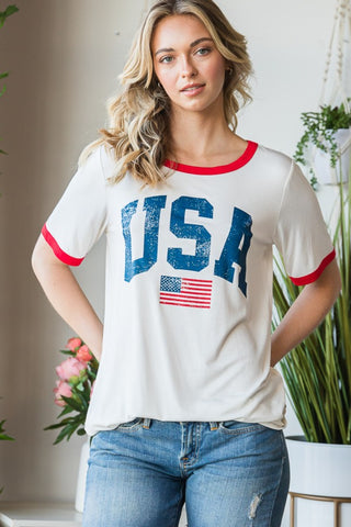 Shop Heimish Full Size USA Contrast Trim Short Sleeve T-Shirt - High-Quality U.S. Made Women’s Fashion with Free & Fast Shipping