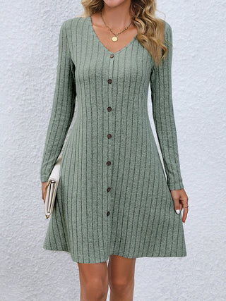 Shop Gum Leaf V-Neck Long Sleeve Mini Dress - High-Quality U.S. Made Women’s Fashion with Free & Fast Shipping