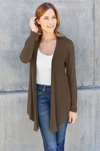 Shop Brown Basic Bae Full Size Open Front Long Sleeve Cardigan - High-Quality U.S. Made Women’s Fashion with Free & Fast Shipping