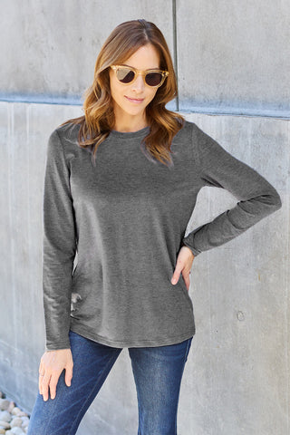 Shop Basic Bae Full Size Round Neck Long Sleeve Top - High-Quality U.S. Made Women’s Fashion with Free & Fast Shipping