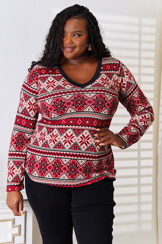 Shop Heimish Full Size Snowflake Print Long Sleeve Top - High-Quality U.S. Made Women’s Fashion with Free & Fast Shipping