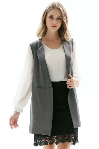 Shop One-Button Sleeveless Longline Blazer - High-Quality U.S. Made Women’s Fashion with Free & Fast Shipping