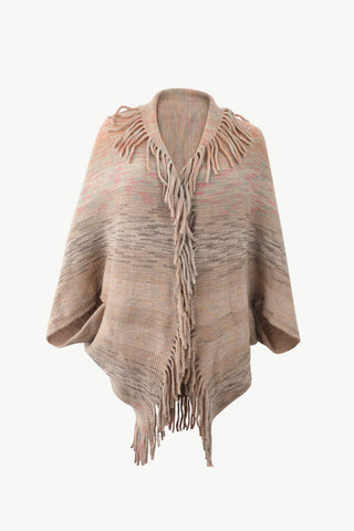 Shop Multicolored Fringe Trim Poncho - High-Quality U.S. Made Women’s Fashion with Free Fast Shipping