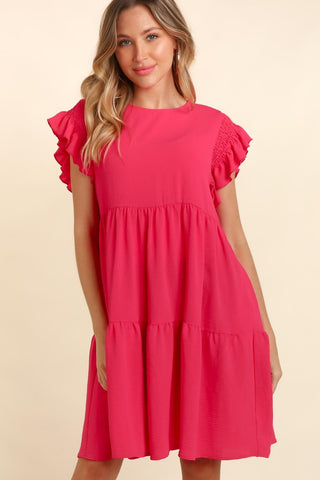 Shop Haptics Full Size Smocking Ruffle Short Sleeve Dress with Pockets - High-Quality U.S. Made Women’s Fashion with Free & Fast Shipping