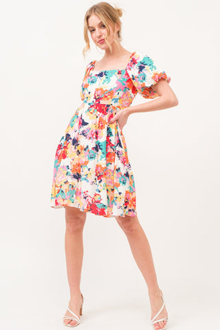 Shop And The Why Square Neck Puff Sleeve Floral Dress - High-Quality U.S. Made Women’s Fashion with Free & Fast Shipping