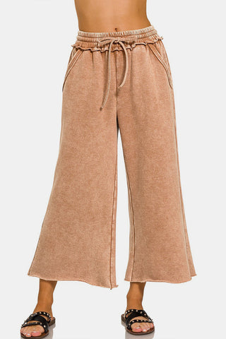 Shop RUST Zenana Acid Wash Fleece Wide Leg Pants - High-Quality U.S. Made Women’s Fashion with Free & Fast Shipping