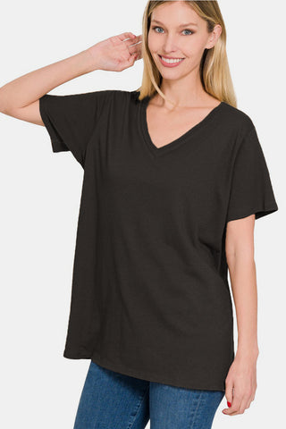 Shop Zenana Full Size V-Neck Short Sleeve T-Shirt - High-Quality U.S. Made Women’s Fashion with Free & Fast Shipping