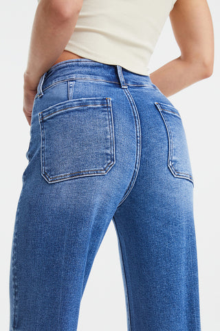 Shop BAYEAS Full Size Raw Hem High Waist Wide Leg Jeans - High-Quality U.S. Made Women’s Fashion with Free & Fast Shipping