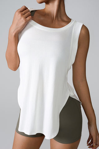 Shop Slit Round Neck Active Tank - High-Quality U.S. Made Women’s Fashion with Free & Fast Shipping