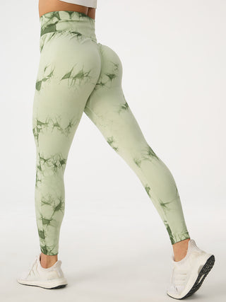 Shop Light Green Printed High Waist Active Pants - High-Quality U.S. Made Women’s Fashion with Free & Fast Shipping