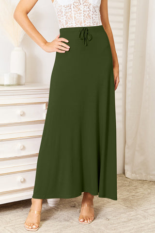 Shop Dark Green Double Take Full Size Soft Rayon Drawstring Waist Maxi Skirt - High-Quality U.S. Made Women’s Fashion with Free & Fast Shipping