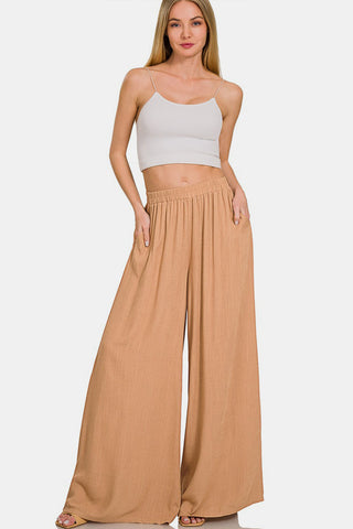 Shop Zenana Pleated Linen Blend Wide Leg Pants - High-Quality U.S. Made Women’s Fashion with Free & Fast Shipping