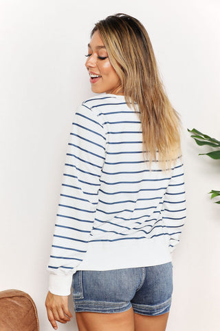 Shop Double Take Striped Long Sleeve Round Neck Top - High-Quality U.S. Made Women’s Fashion with Free & Fast Shipping