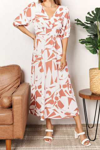 Shop Printed Surplice Balloon Sleeve Dress - High-Quality U.S. Made Women’s Fashion with Free & Fast Shipping