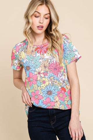 Shop BOMBOM Floral Short Sleeve T-Shirt - High-Quality U.S. Made Women’s Fashion with Free & Fast Shipping