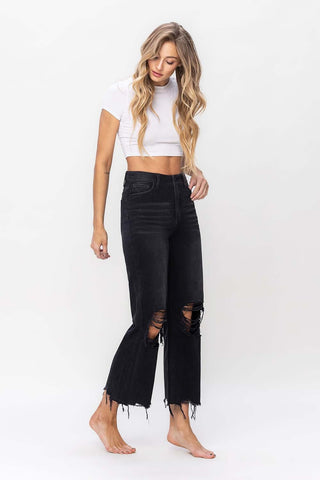 Shop Vervet by Flying Monkey Vintage Ultra High Waist Distressed Crop Flare Jeans - High-Quality U.S. Made Women’s Fashion with Free & Fast Shipping