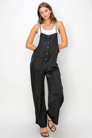 Shop Black HYFVE Half Button Sleeveless Straight Jumpsuit - High-Quality U.S. Made Women’s Fashion with Free & Fast Shipping