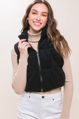 Shop Love Tree Corduroy Zip Up Puffer Vest with Pockets - High-Quality U.S. Made Women’s Fashion with Free Fast Shipping