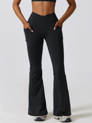 Shop Black Flare Leg Active Pants with Pockets - High-Quality U.S. Made Women’s Fashion with Free & Fast Shipping