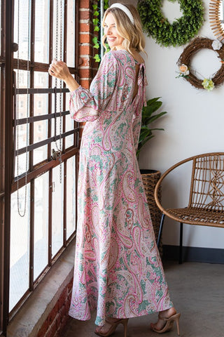 Shop First Love Paisley Print Tie-Back Long Sleeve Maxi Dress - High-Quality U.S. Made Women’s Fashion with Free & Fast Shipping