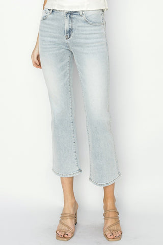 Shop Light RISEN Full Size Mid Rise Cropped Flare Jeans - High-Quality U.S. Made Women’s Fashion with Free & Fast Shipping