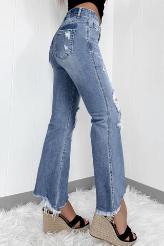 Shop Distressed Raw Hem Bootcut Jeans - High-Quality U.S. Made Women’s Fashion with Free & Fast Shipping