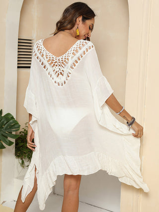 Shop Cutout Ruffled Half Sleeve Cover-Up - High-Quality U.S. Made Women’s Fashion with Free & Fast Shipping