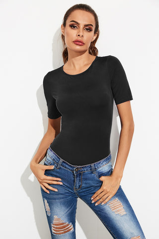 Shop Round Neck Short Sleeve Bodysuit - High-Quality U.S. Made Women’s Fashion with Free & Fast Shipping